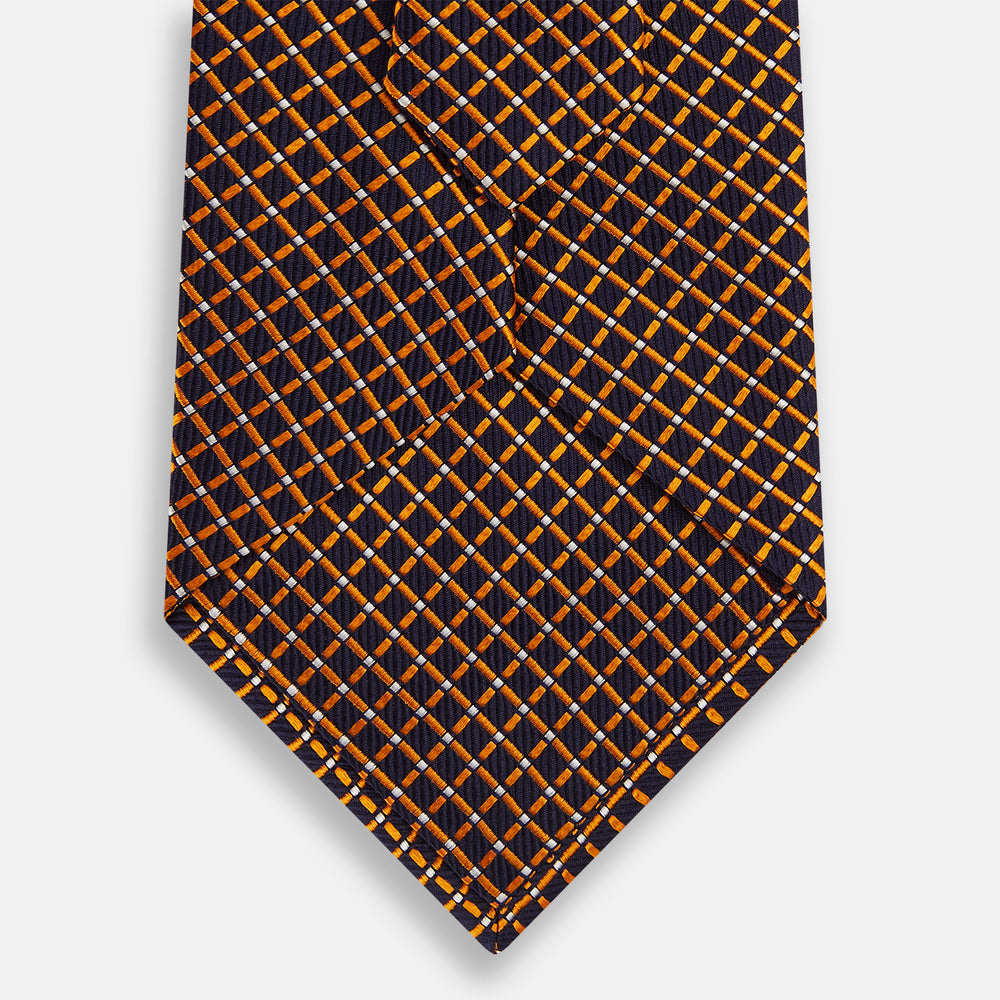 Orange and Navy Diamond Silk Tie