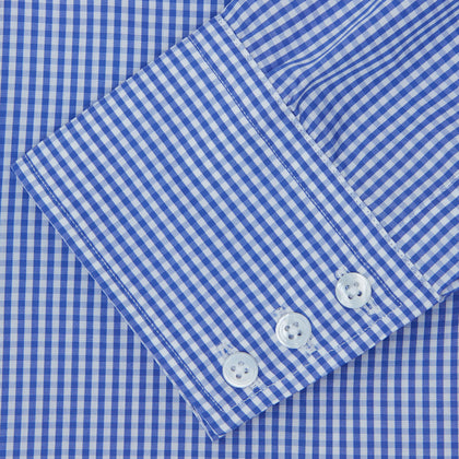Mid-Blue Gingham Check Shirt with T&A Collar and 3-Button Cuffs Image 2