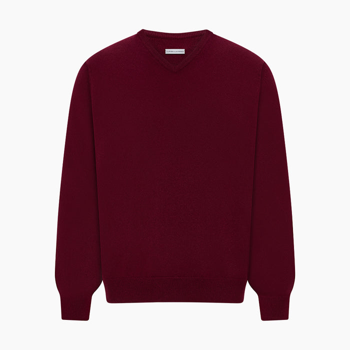 Burgundy Cashmere V-neck Jumper Image 4