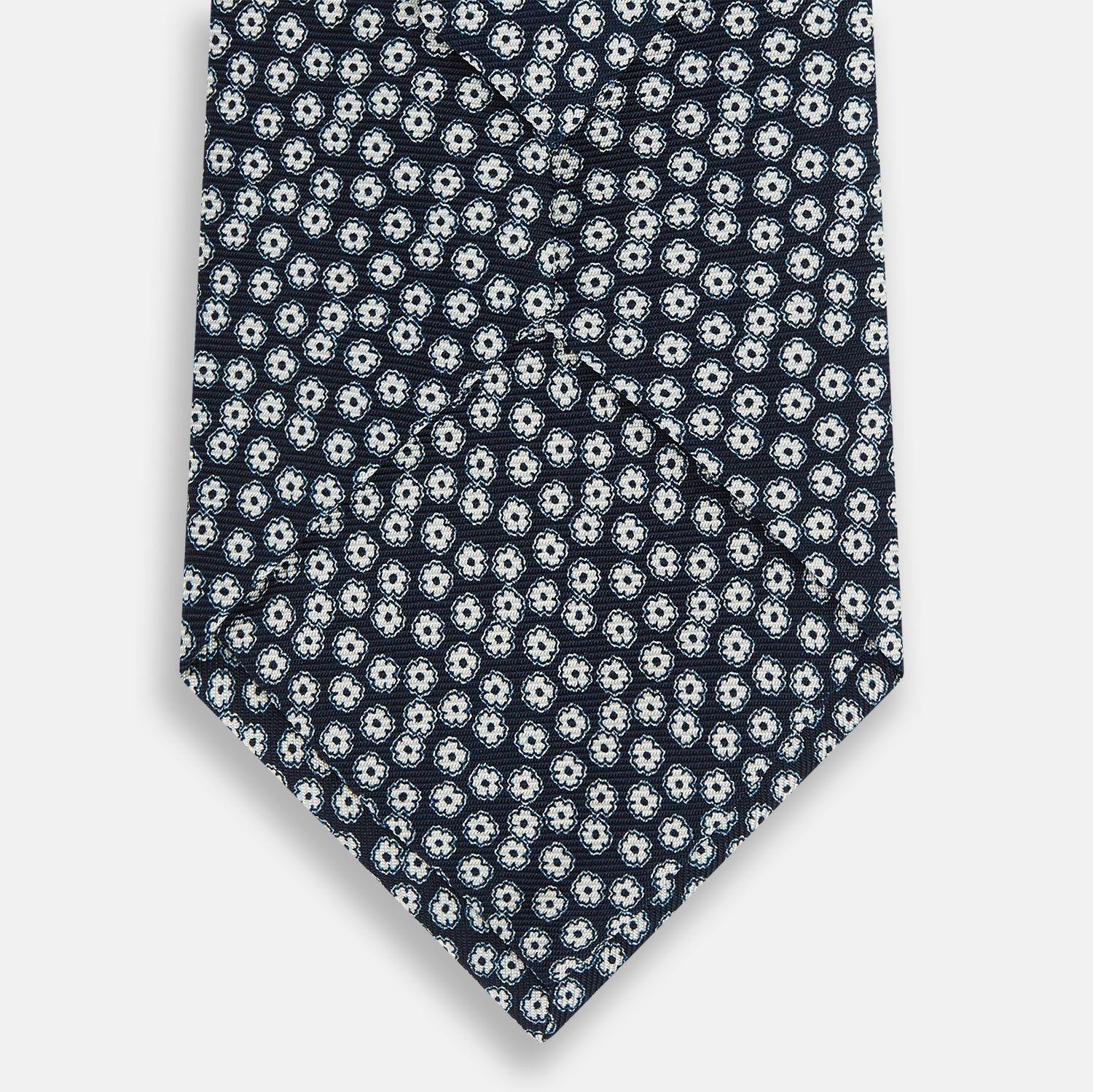 View 3 of product Navy Flower Patterned Printed Silk Tie