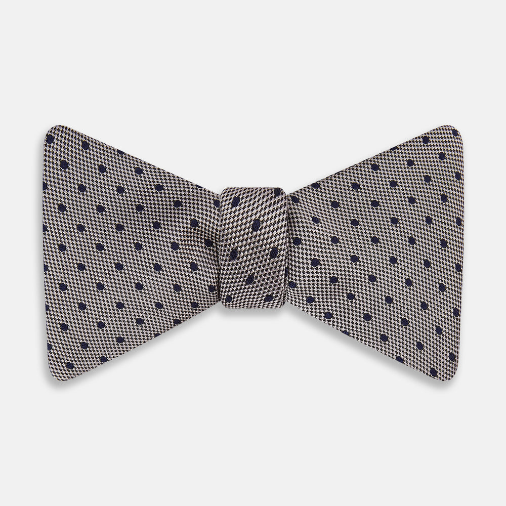 Navy and Silver Micro Dot Silk Bow Tie