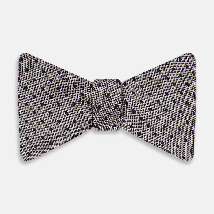 Navy and Silver Micro Dot Silk Bow Tie
