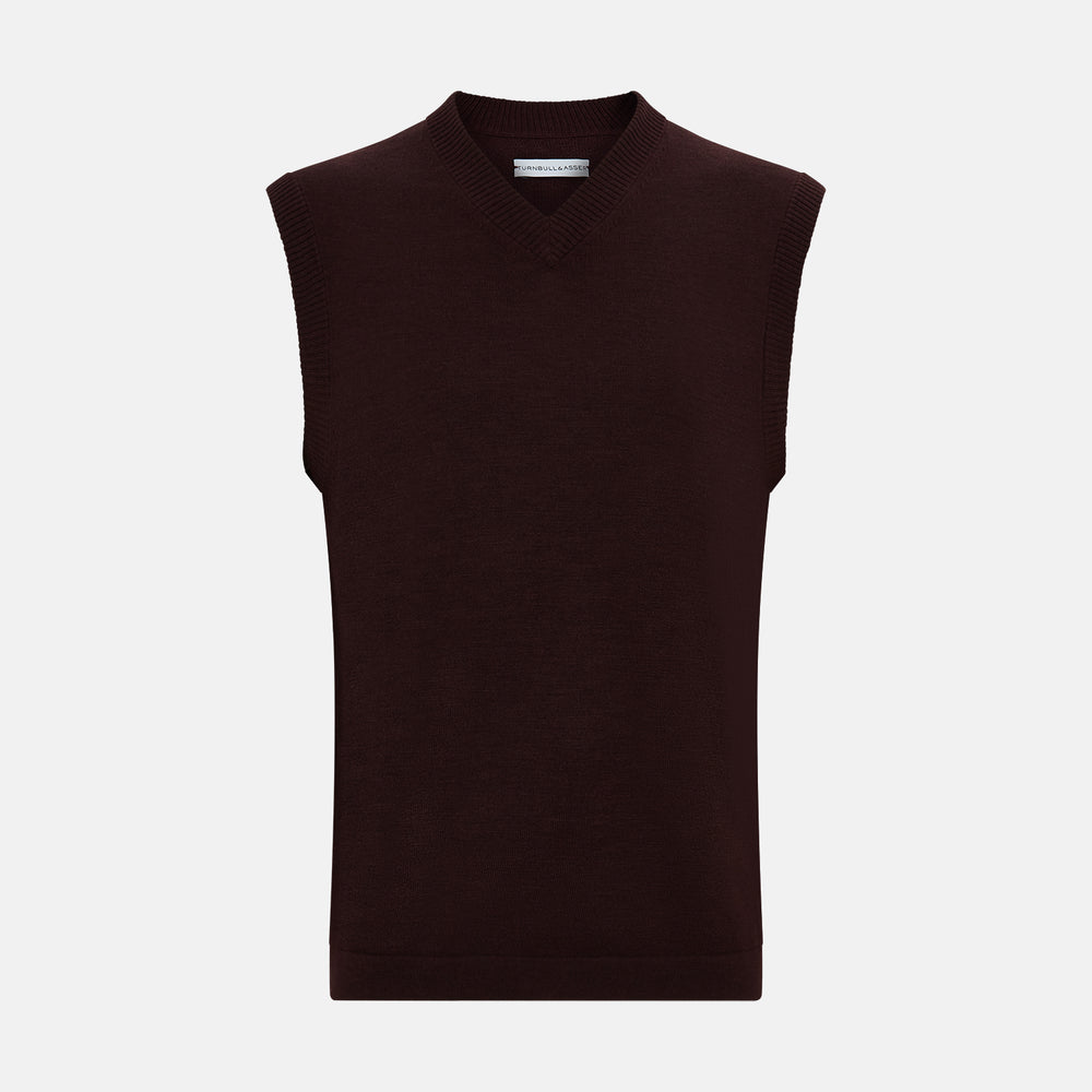 Burgundy Fine Merino V-Neck Vest