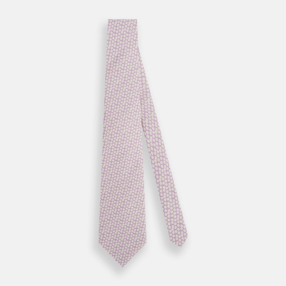 Lilac Flower-Patterned Printed Silk Tie