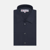 Dark Blue Denim-Cashmere Shirt with T&A Collar and Double Cuffs