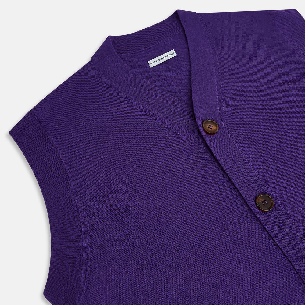 Purple Fine Merino V-Neck Sleeveless Cardigan