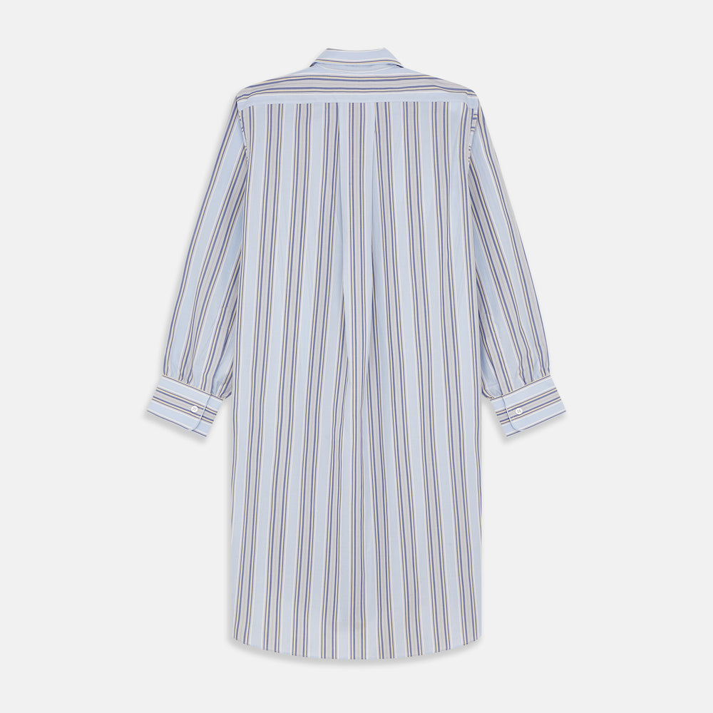 Pale Blue and Yellow Multi Stripe Cotton Sussex Nightshirt