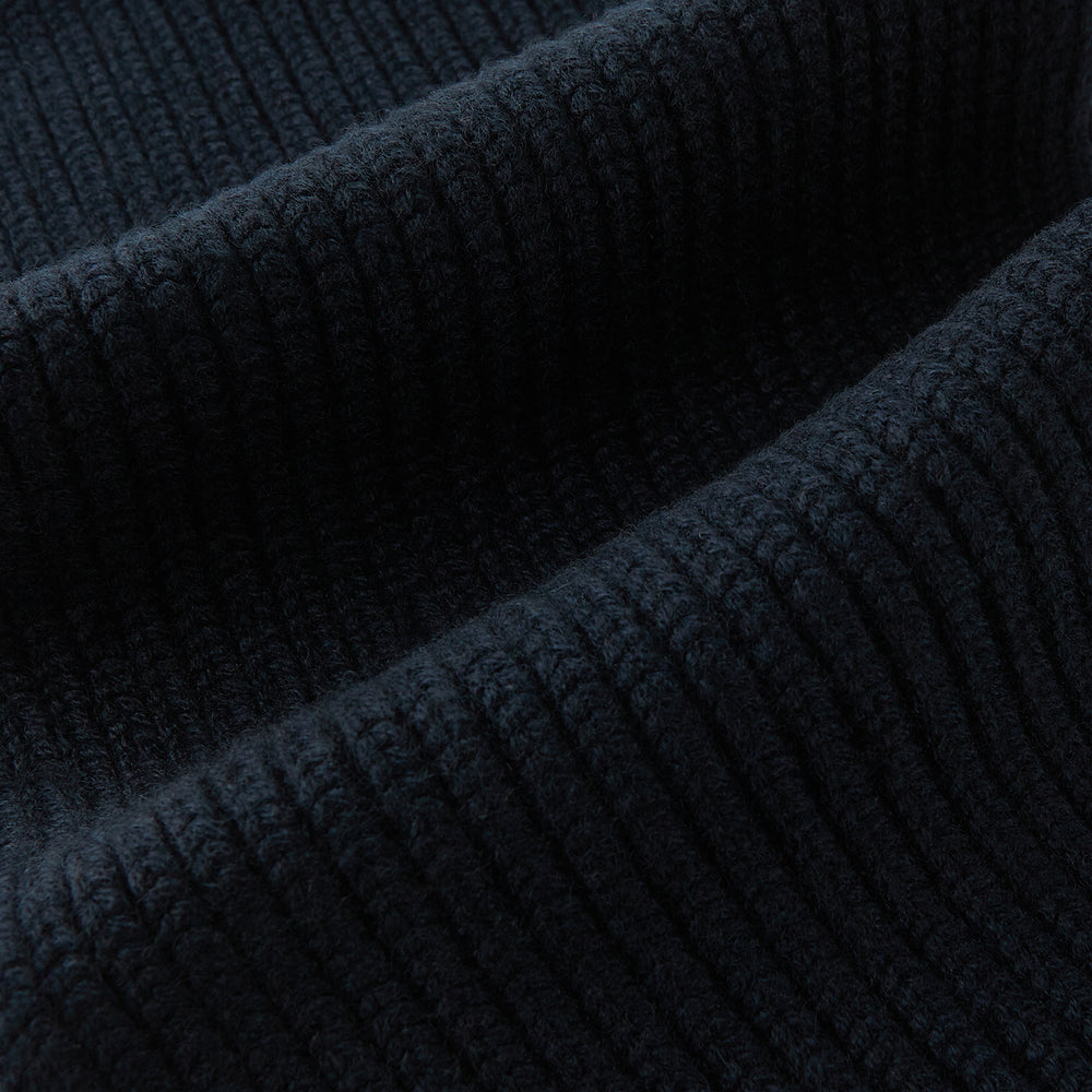 Navy Rib-Knit Cashmere Scarf