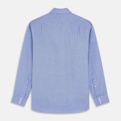 Blue Herringbone Tailored Fit Shirt With Kent Collar Image 3