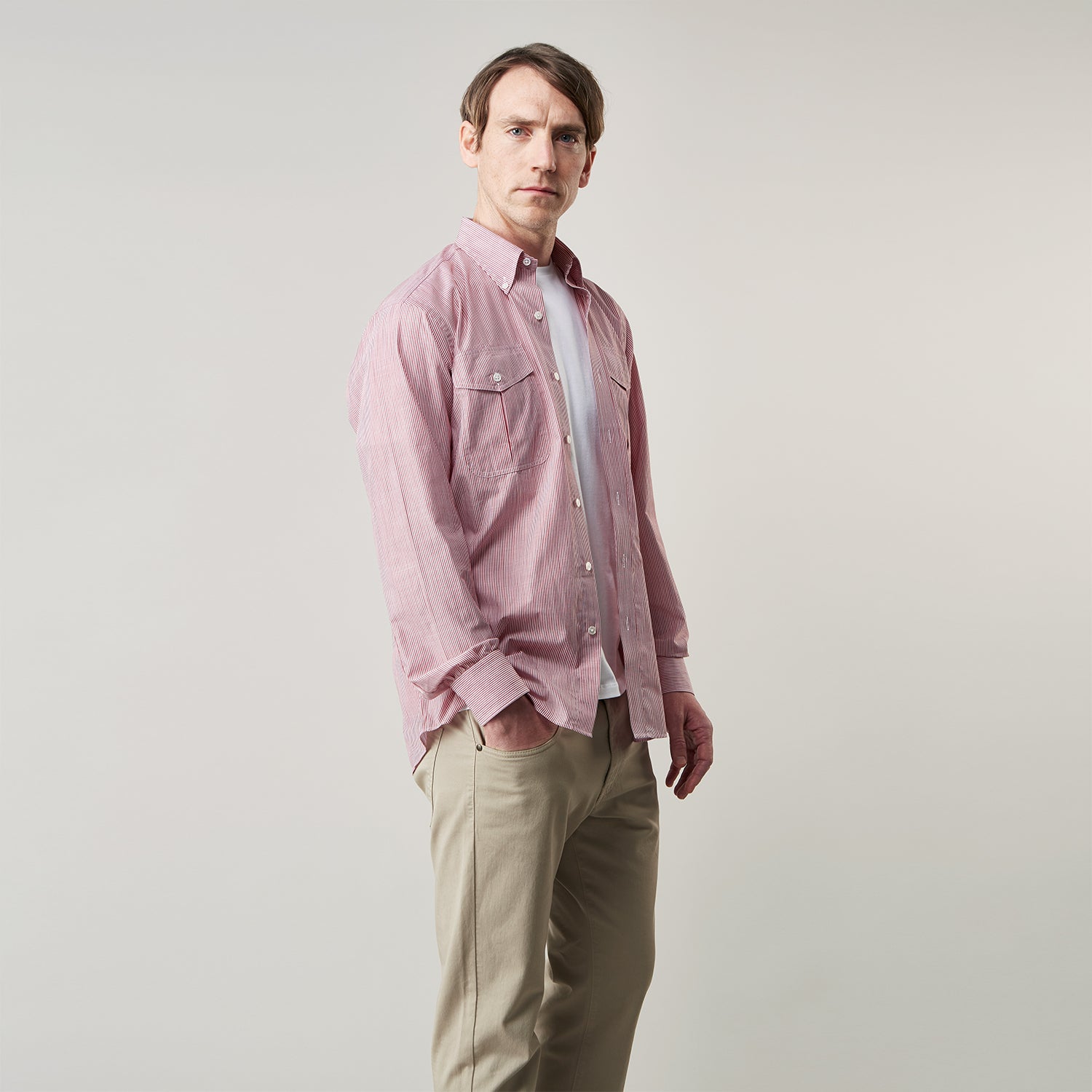 View 3 of product Dark Red Chambray Stripe Weekend Fit Shirt With Dorset Collar