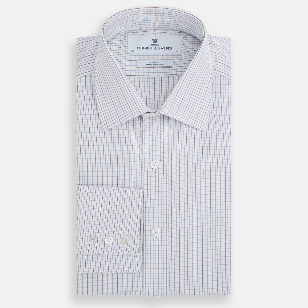 Pale Blue and Grey Grid Check Mayfair Shirt