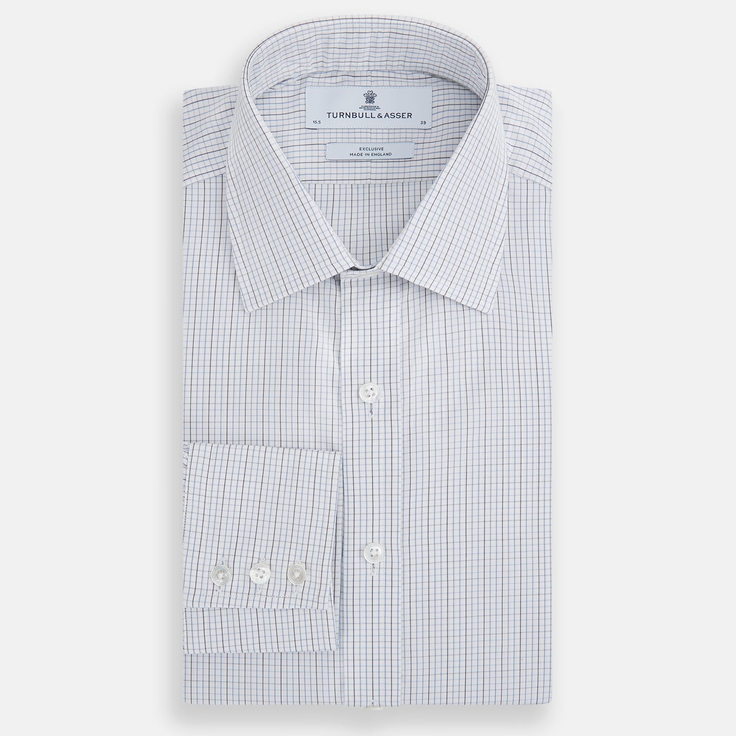 View 5 of product Pale Blue and Grey Grid Check Mayfair Shirt