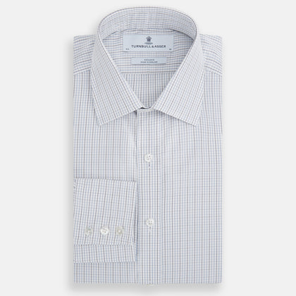 Pale Blue and Grey Grid Check Mayfair Shirt Image 4