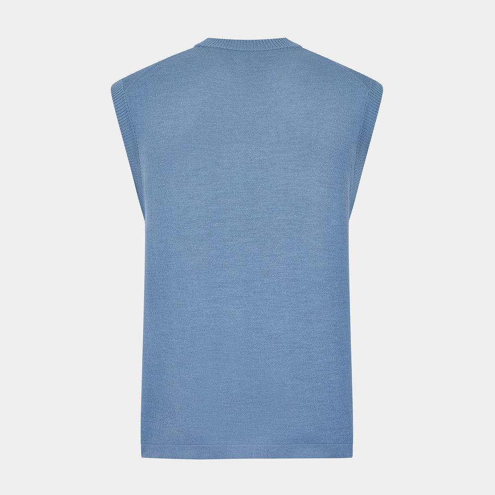 Pale Blue Fine Merino V-Neck Vest