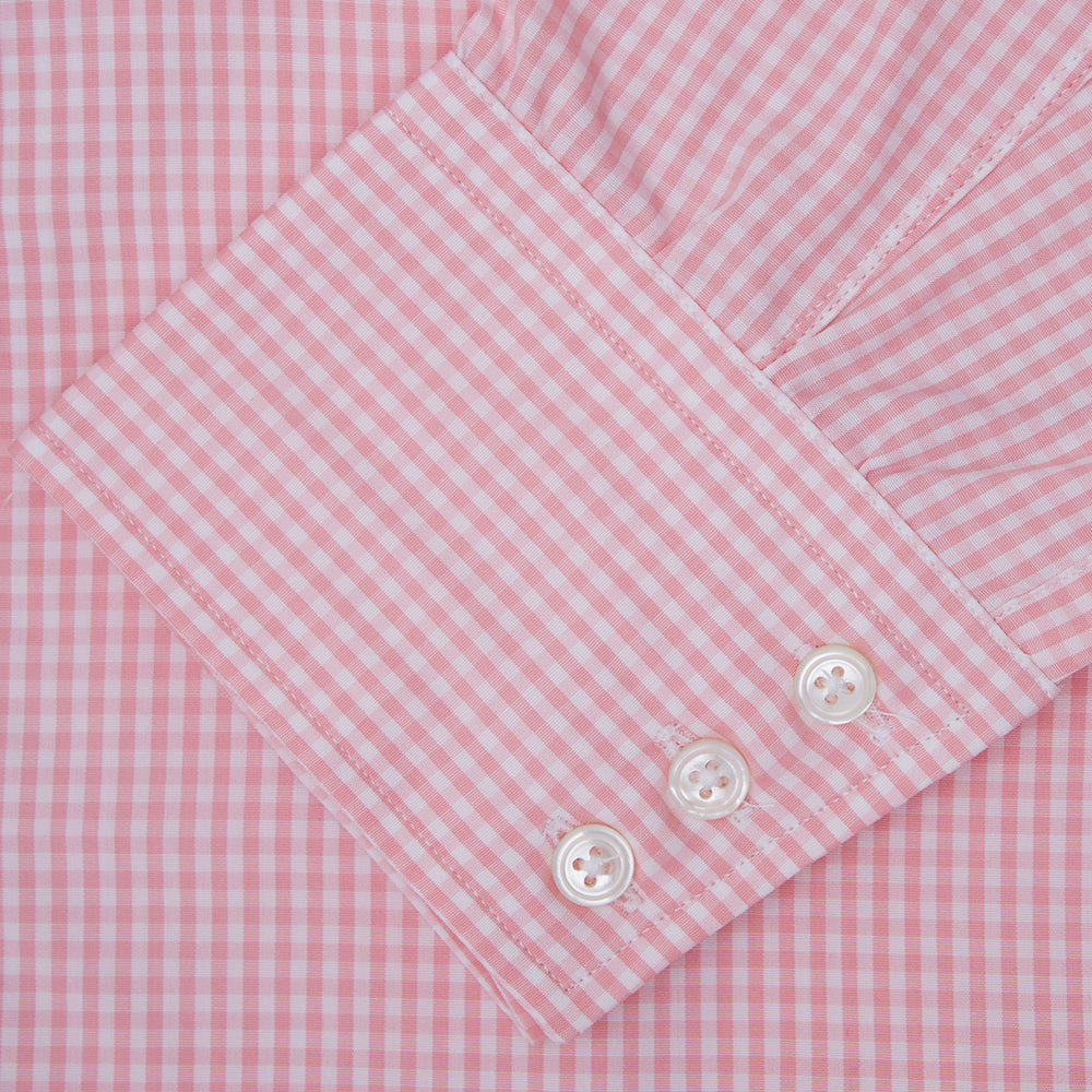 Light Pink Gingham Check Shirt with T&amp;A Collar and 3-Button Cuffs