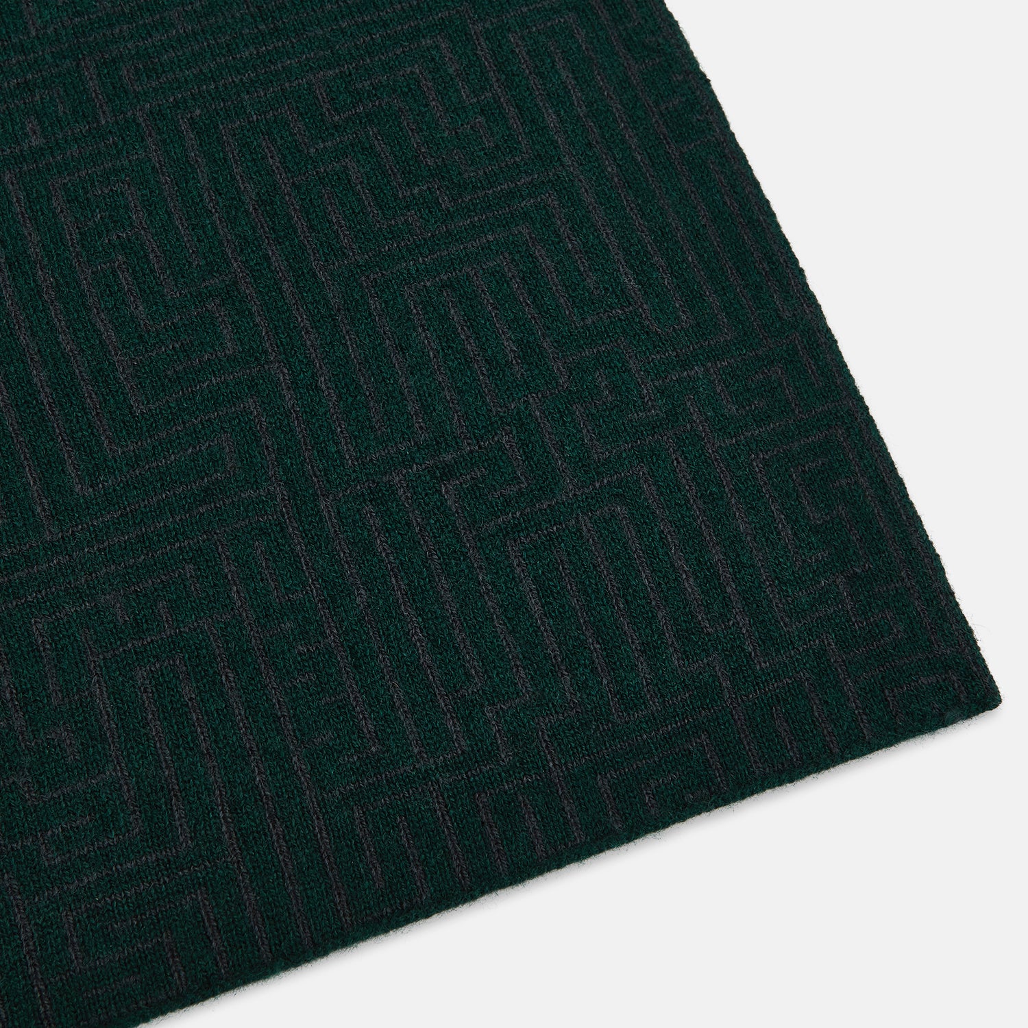 View 2 of product Forest Green and Charcoal Fretwork Cashmere Knitted Scarf