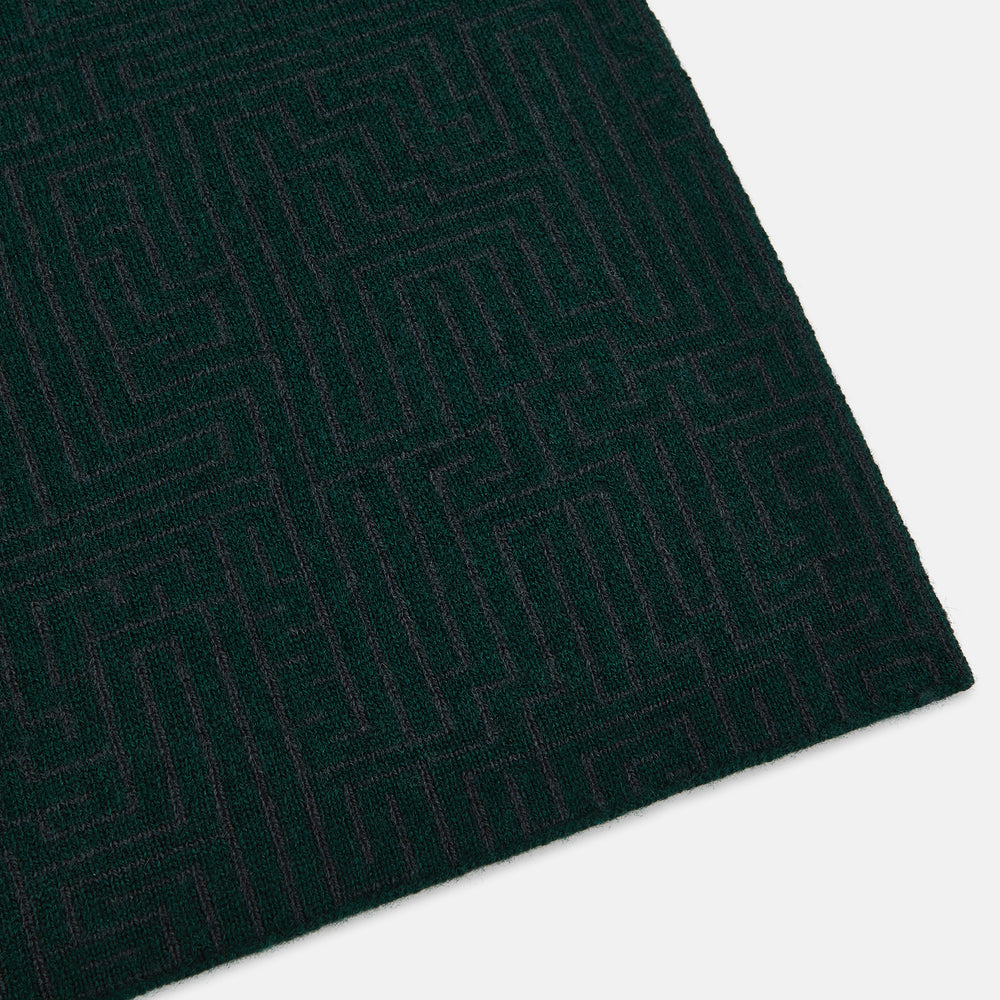 Forest Green and Charcoal Fretwork Cashmere Knitted Scarf