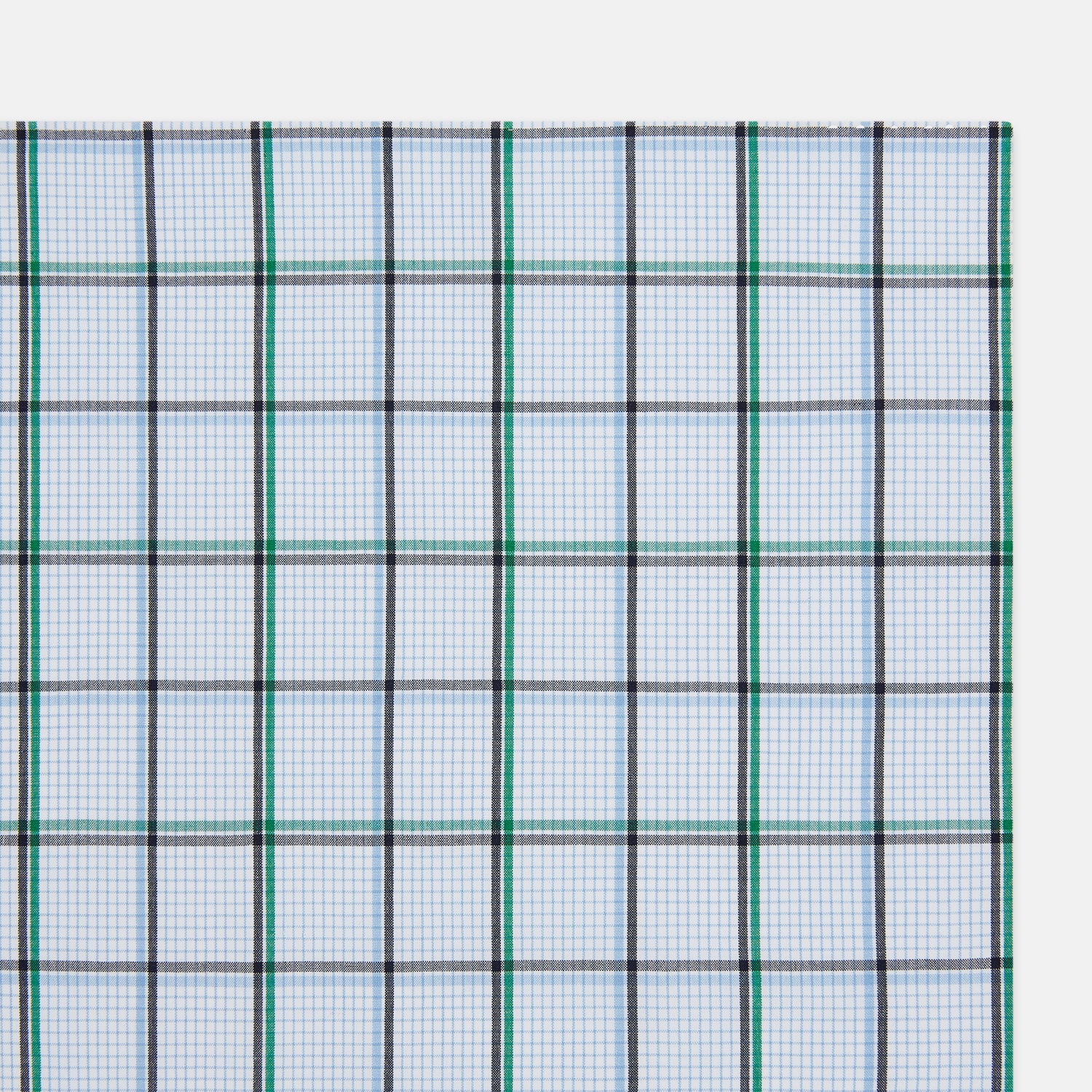 View 2 of product Hand Rolled Blue and Green Tattersall Check Handkerchief