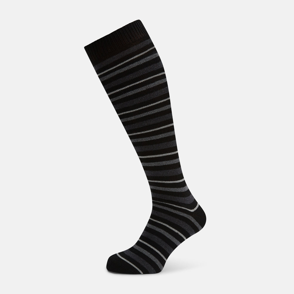 Chocolate Melange Striped Merino Wool Long Socks