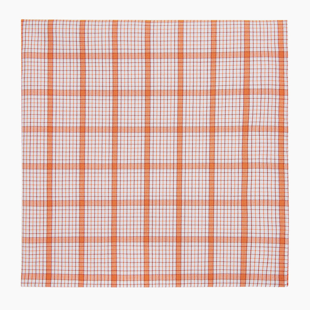 Hand Rolled Orange Graph Overlay Check Handkerchief
