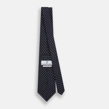 Silver and Navy Micro Dot Silk Tie Image 3