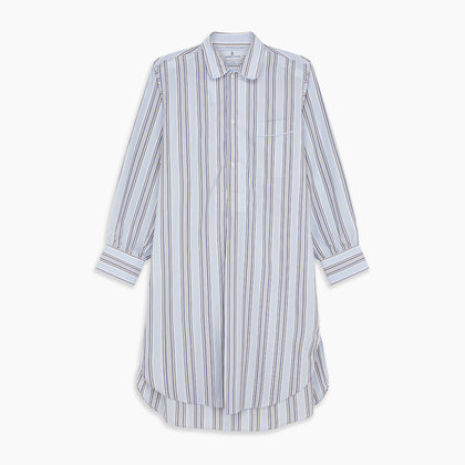 Pale Blue and Yellow Multi Stripe Cotton Sussex Nightshirt Image 5