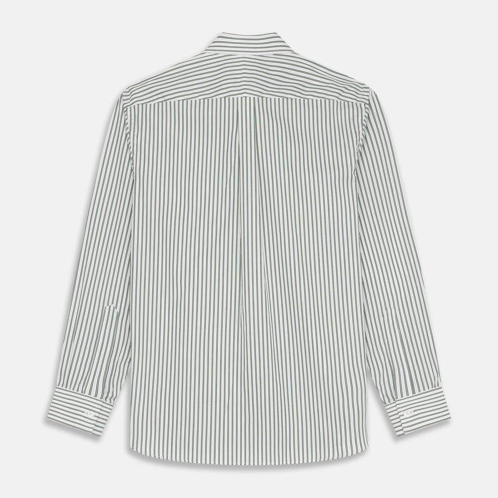 Green Stripe Weekend Fit Shirt with Derby Collar and 1-Button Cuffs