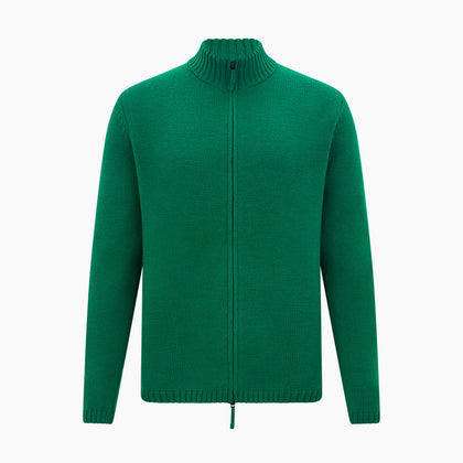 Forest Green Merino High Neck Zipped Cardigan Image 4