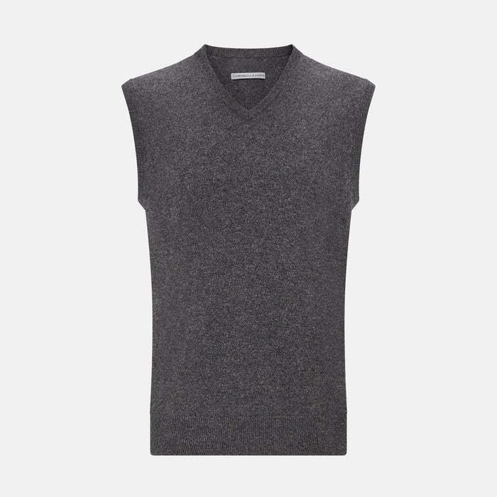 Charcoal Grey Melange V-neck Cashmere Vest