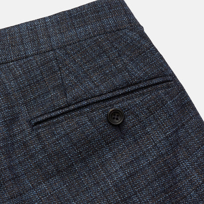 Navy Check Wool and Cashmere Blend Wilson Trousers Image 1