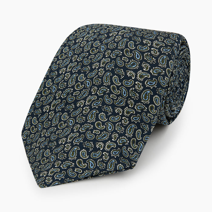 Navy Paisley Foulard Silk Tie Image 4