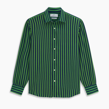 Green and Navy Candy Stripe Silk Weekend Fit Harold Shirt Image 5