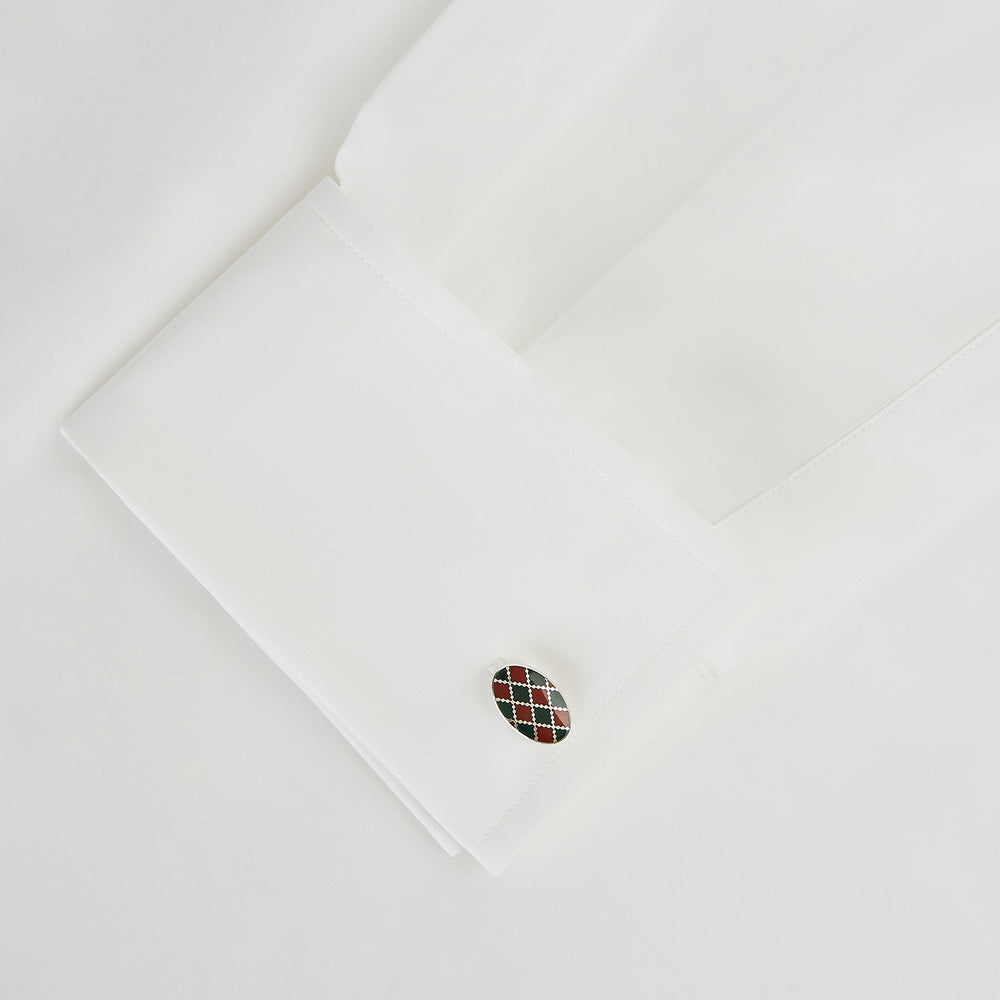 Forest Green and Burgundy Checkered Oval Enamel Chain Cufflinks