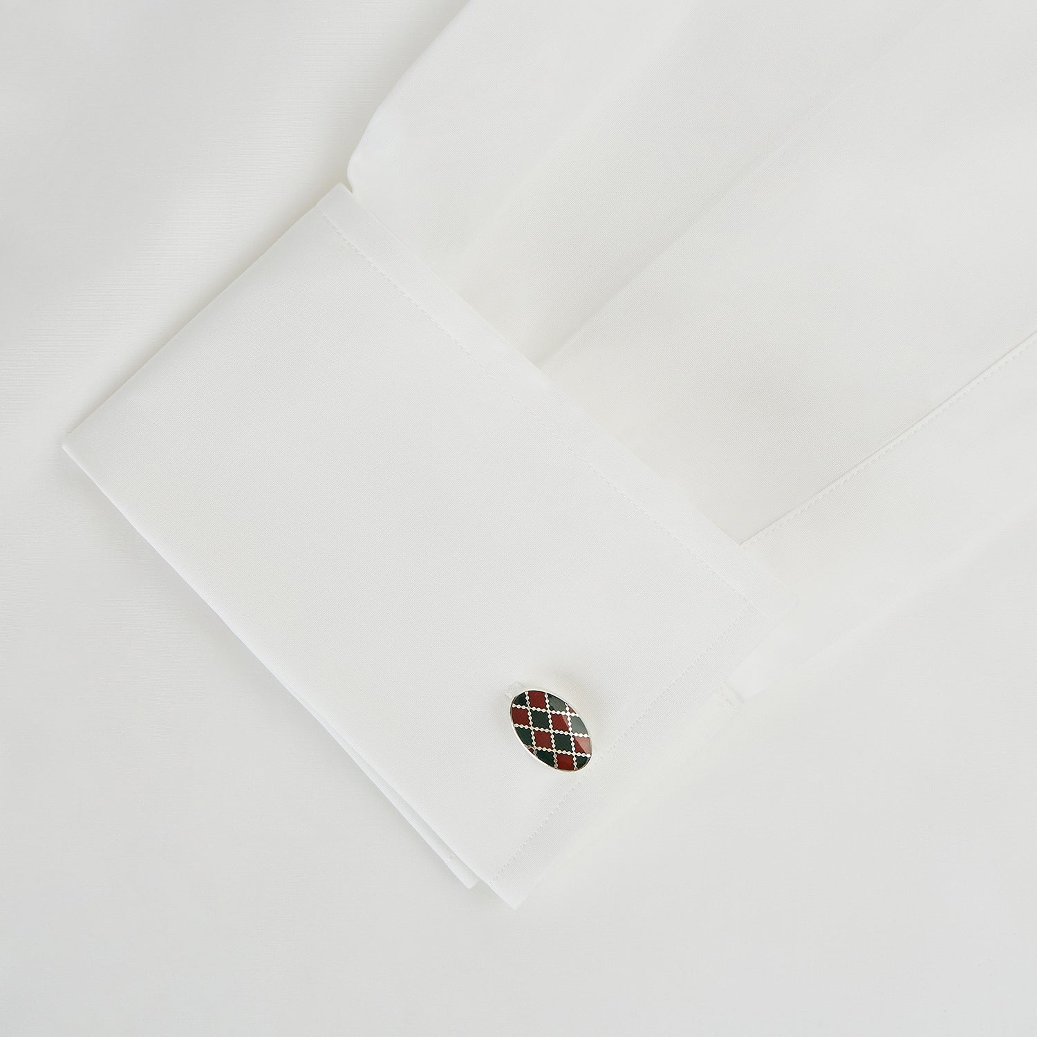 View 3 of product Forest Green and Burgundy Checkered Oval Enamel Chain Cufflinks