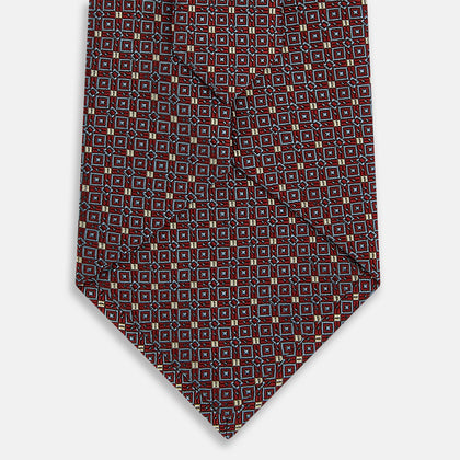 Burgundy Geometric Silk Tie Image 2