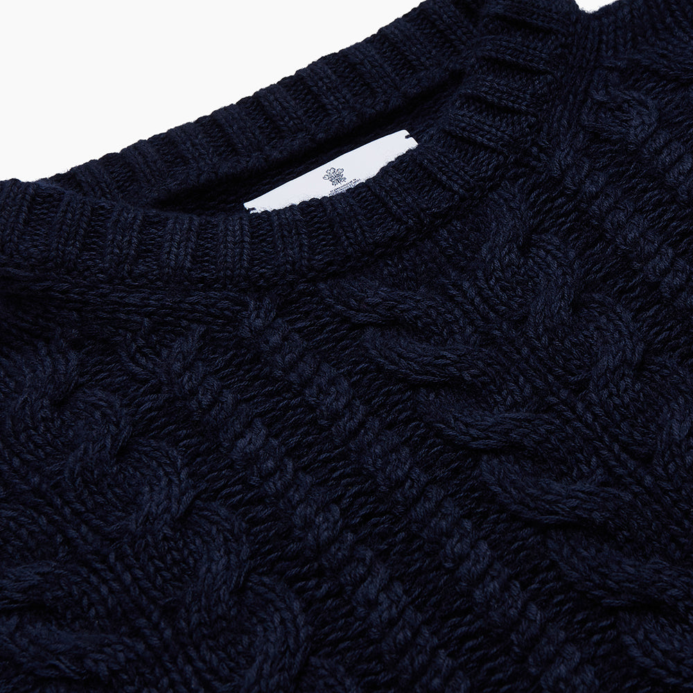 Navy Wool and Cotton Blend Albany Guernsey Jumper