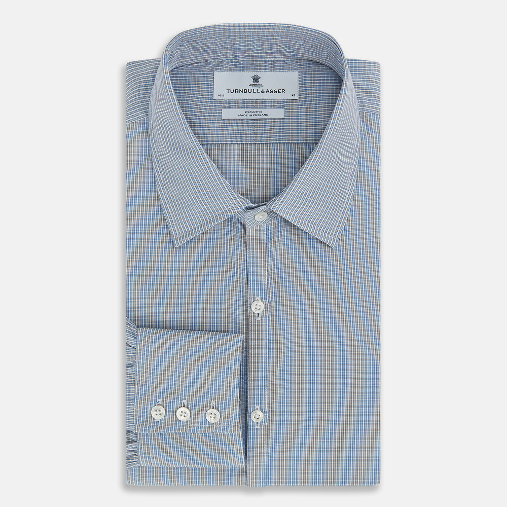 BLUE AND BROWN MICRO SHADOW CHECK WESTMINSTER SHIRT