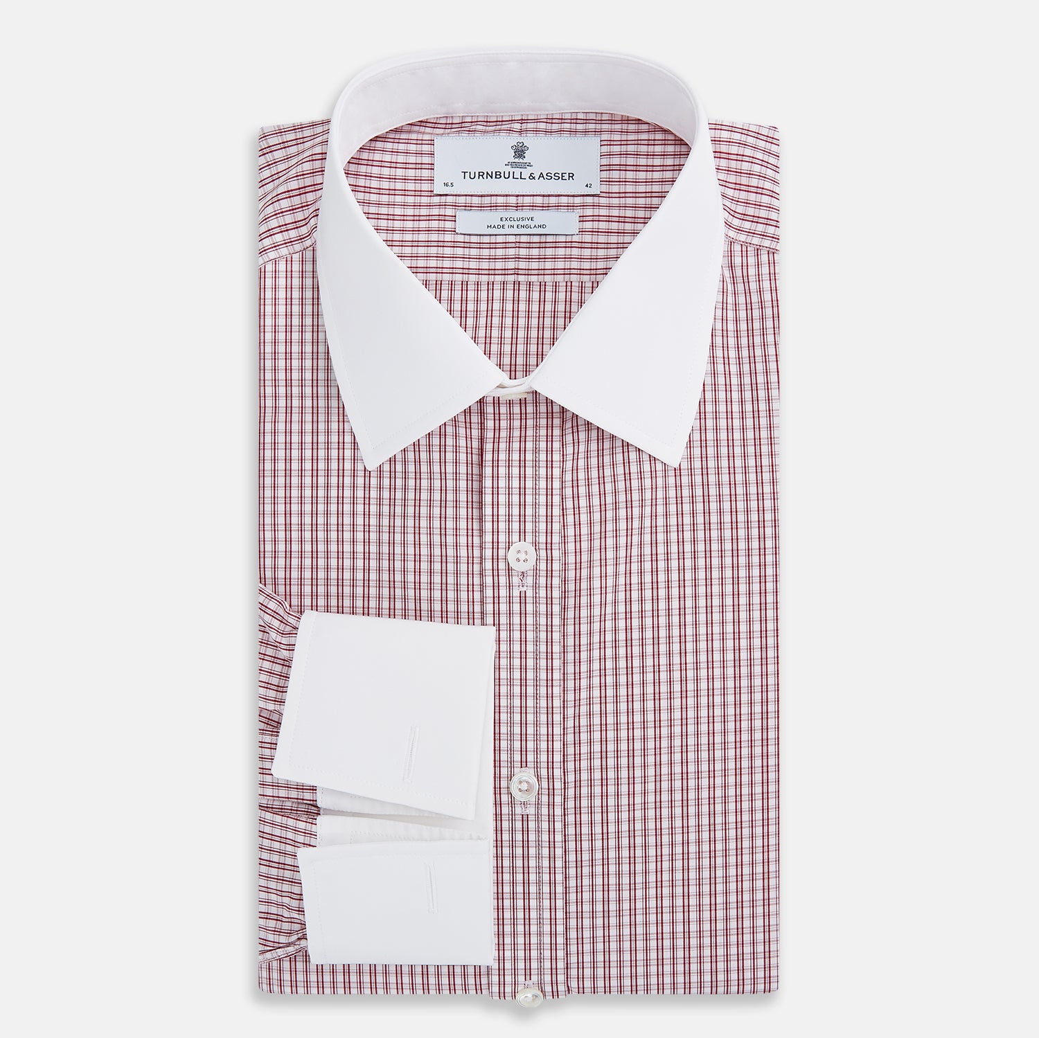 View 5 of product Red Micro Check Shirt with Contrast T&A Collar and Cuffs