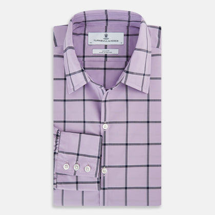 Lilac Grid Check Windsor Shirt Image 4