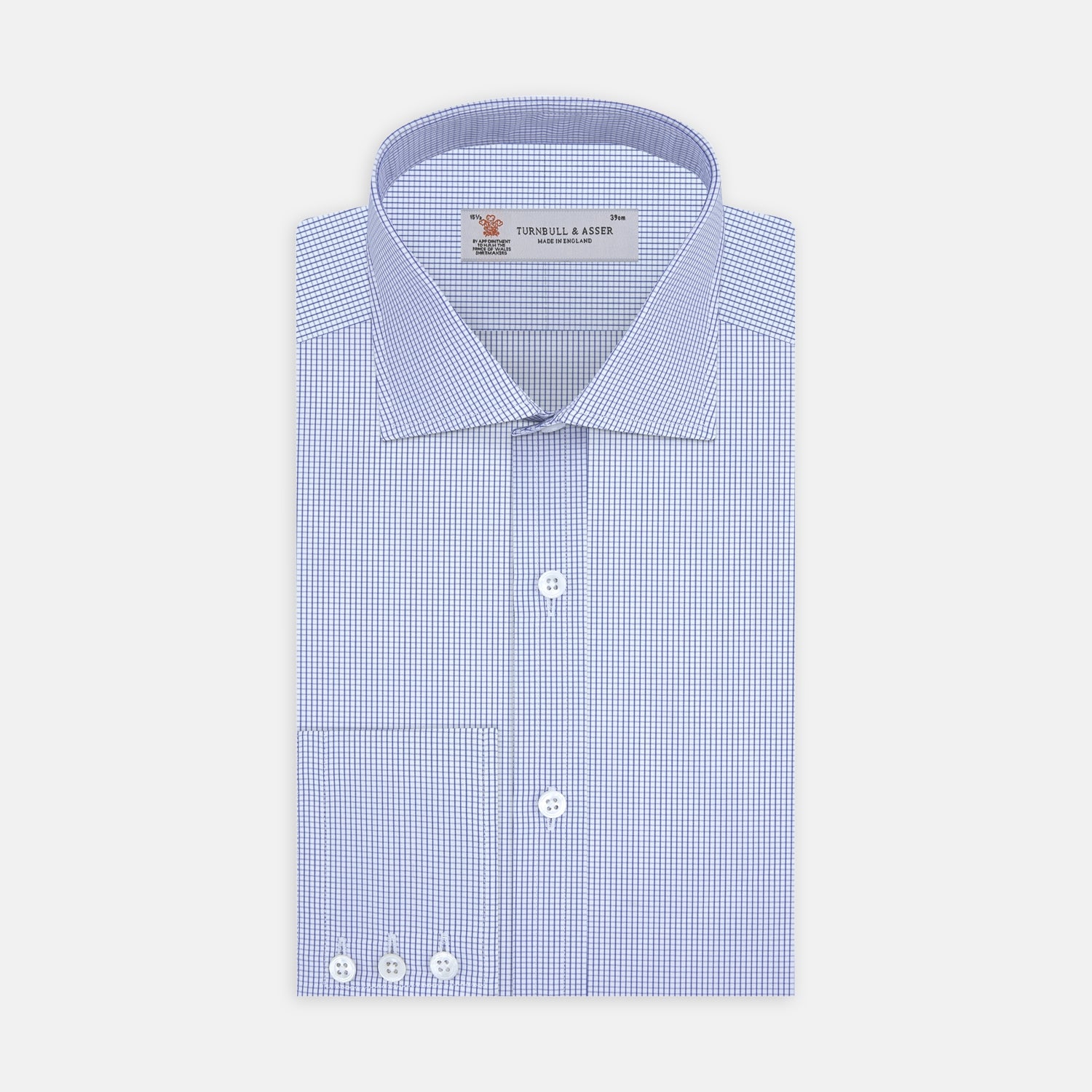 View 1 of product Blue Grid Check Shirt with Regent Collar and 3-Button Cuffs