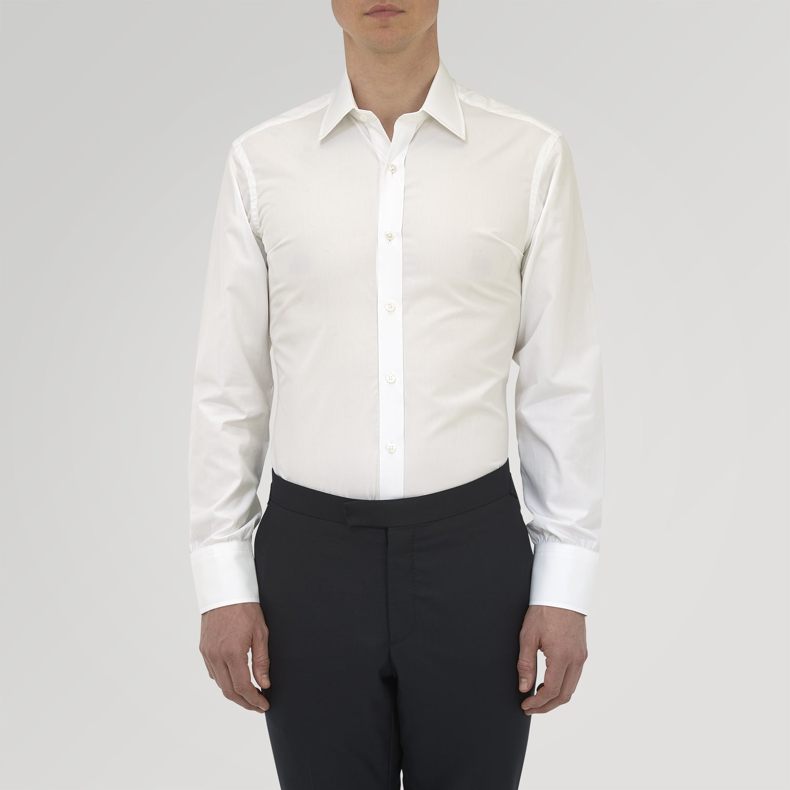 View 3 of product Tailored Fit Two-Fold 120 White Cotton Shirt with Kent Collar and Double Cuffs
