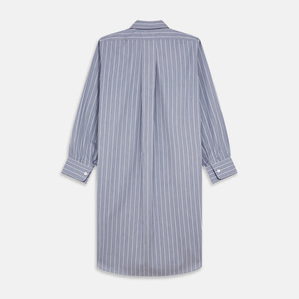 Pale Blue and White Pinstripe Cotton Blend Sussex Nightshirt Image 4