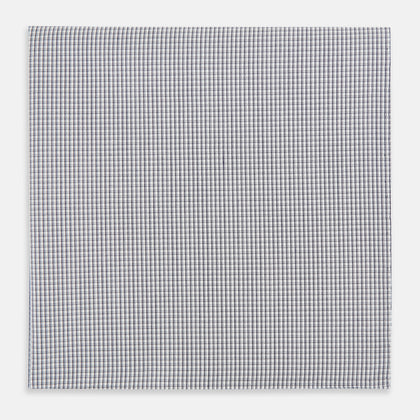 Navy Blue Shadow Grid Check Hand-Rolled Handkerchief