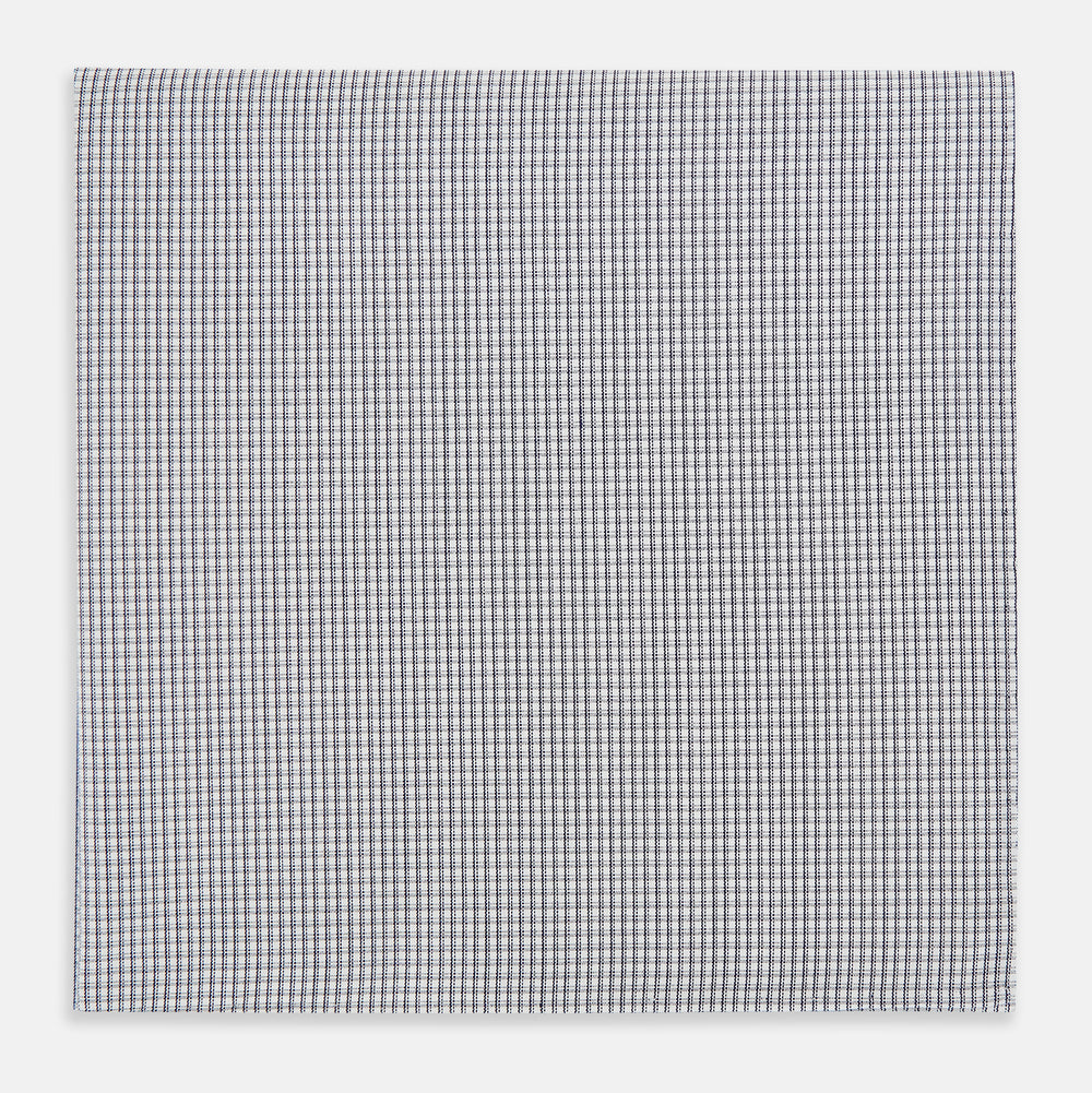 Navy Blue Shadow Grid Check Hand-Rolled Handkerchief