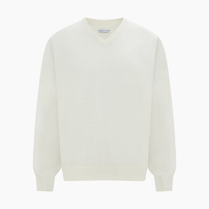 White Fine Merino V-Neck Jumper Image 9