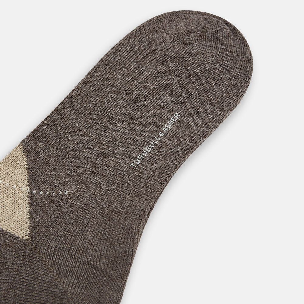 Grey Melange Wool Check Mid-Length Socks