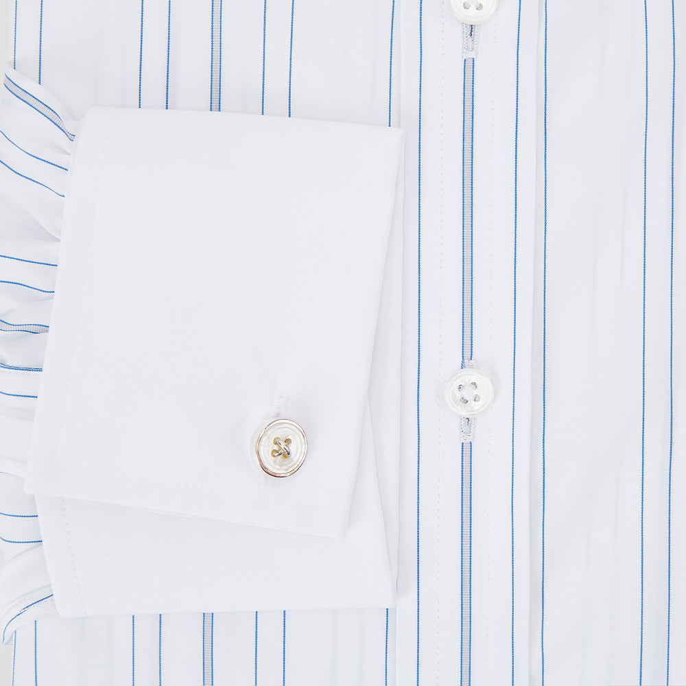 Pale Blue Multi Stripe Shirt with Contrast Collar and Double Cuffs