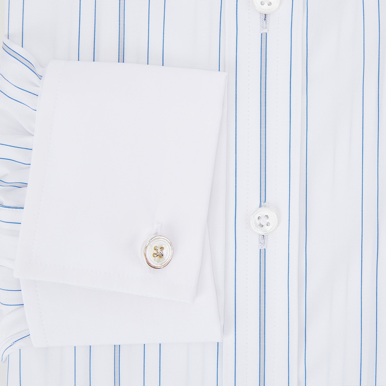 View 4 of product Pale Blue Multi Stripe Shirt with Contrast Collar and Double Cuffs