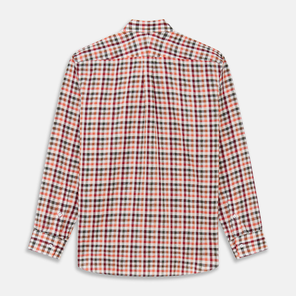 Red and Green Check Linen Blend Weekend Fit Hayne Shirt