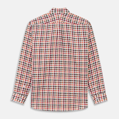 Red and Green Check Linen Blend Weekend Fit Hayne Shirt Image 4